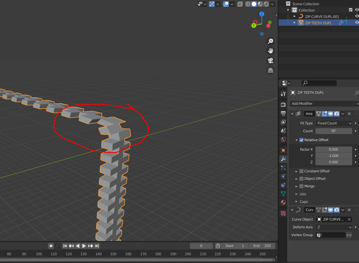 modifiers Zipper chain along the curve Blender Stack Exchange