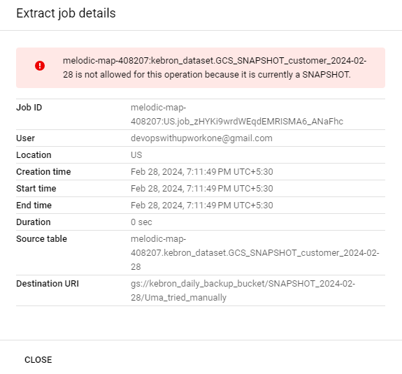 python Error Moving BigQuery table snapshot to Google cloud storage