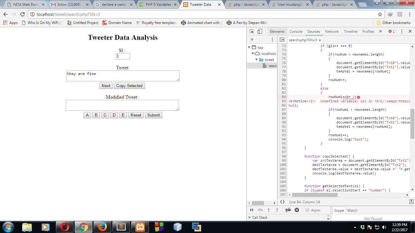 php Javascript Uncaught SyntaxError Unexpected token