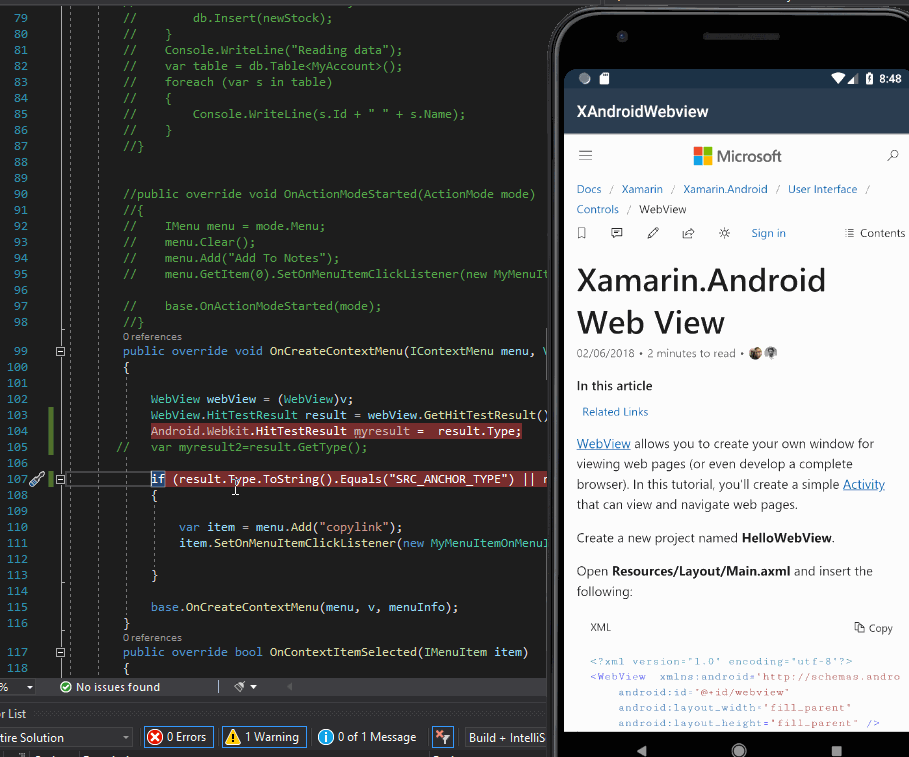 xamarin.android OnCreateContextMenu not working with
