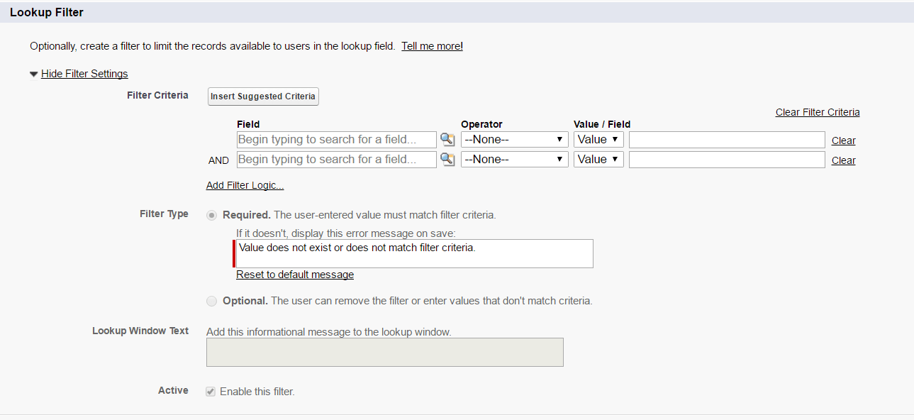 configuration HOw to change Lookupfilter error message? Salesforce