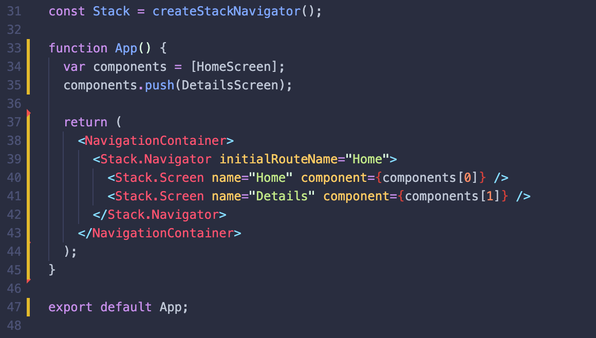javascript React Native add Screens dynamically Stack