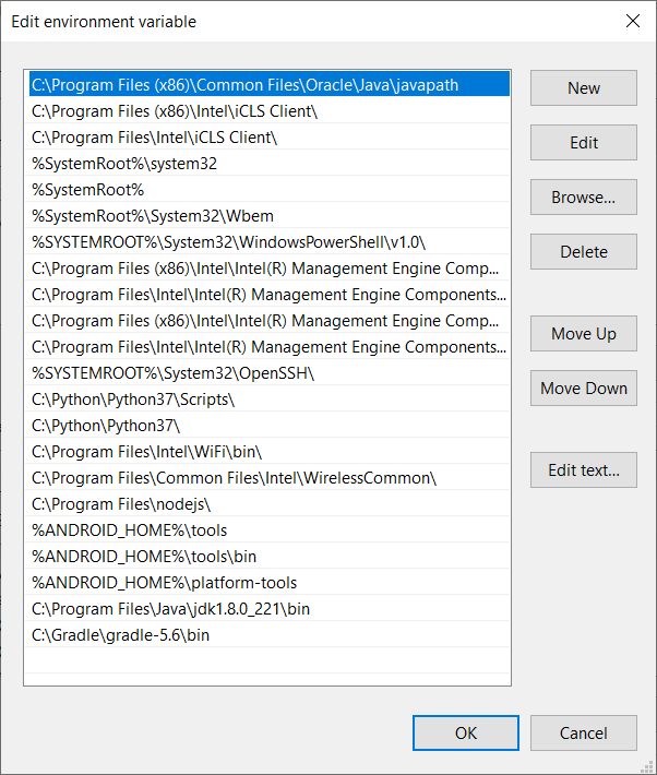 cordova How to setup path variables for Ionic 4 android