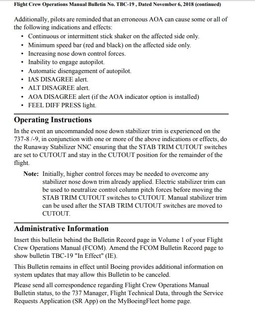 boeing 737 What are the checklist items for a runaway stab trim on a B737 MAX 8 and MAX 9
