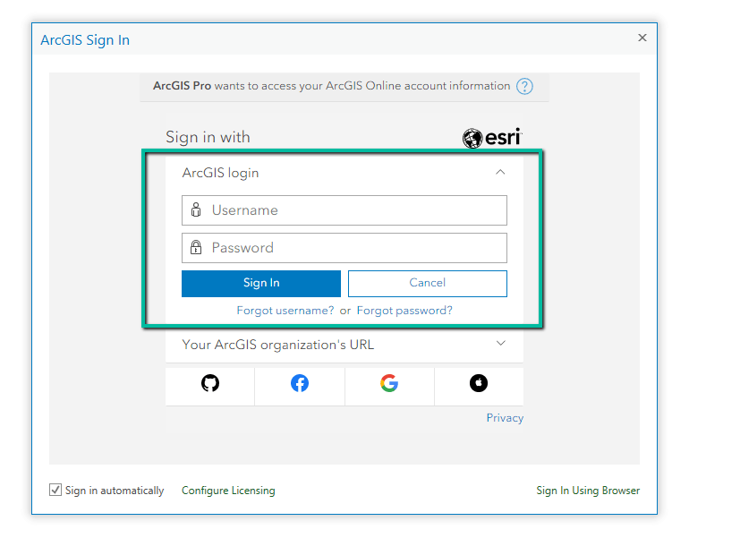 Using ArcGIS Pro Login Methods Geographic Information Systems Stack