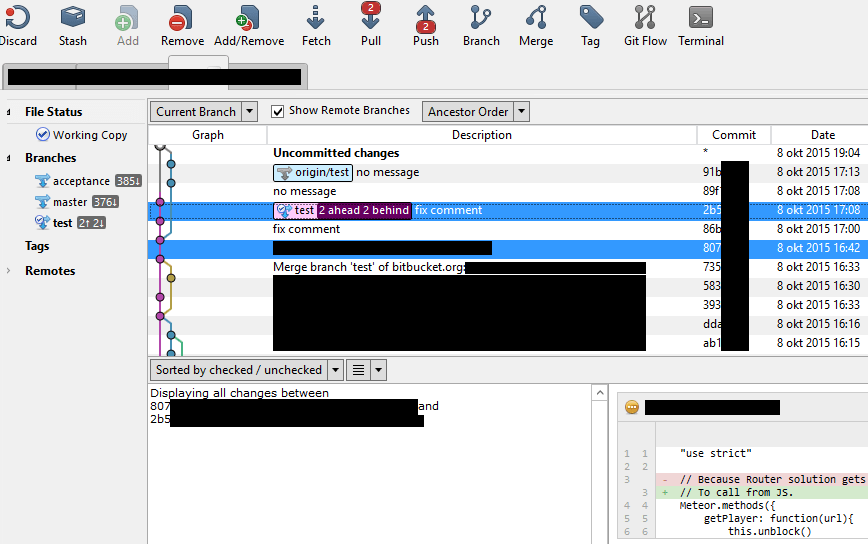 git Difference between a push / pull and commit in source tree