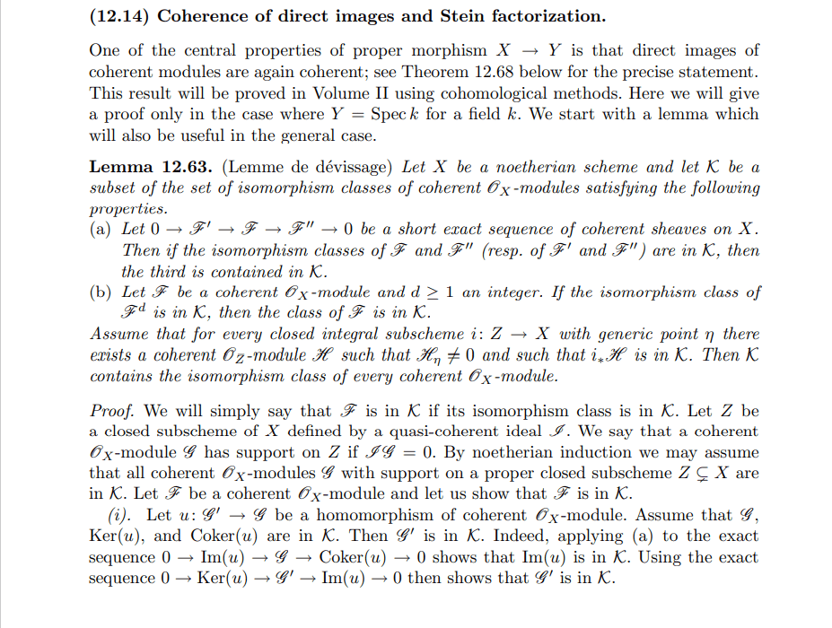 Coherence of some sheaf in the proof of the Lemma de dévissage (Gortz's