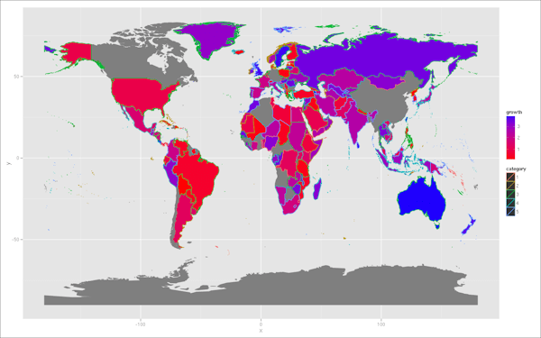 r world map map halves of countries to different colors Stack Overflow
