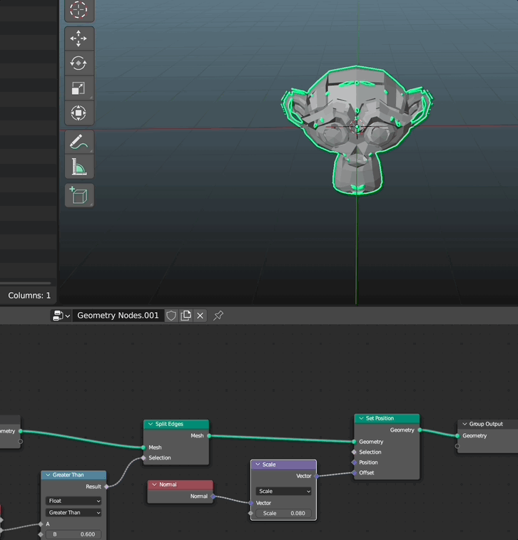 How can I create an edgesplit modifier within geometry nodes