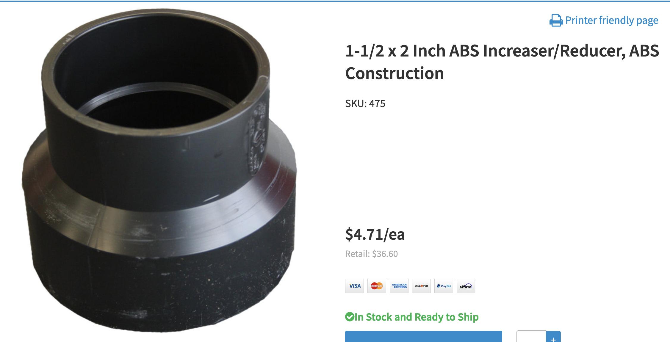 bathroom Shower drain 2 inch reduce to 1.5 inch Home Improvement Stack Exchange