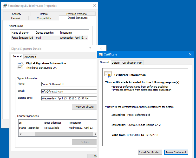 digital certificate Windows report "Unknown publisher" of signed