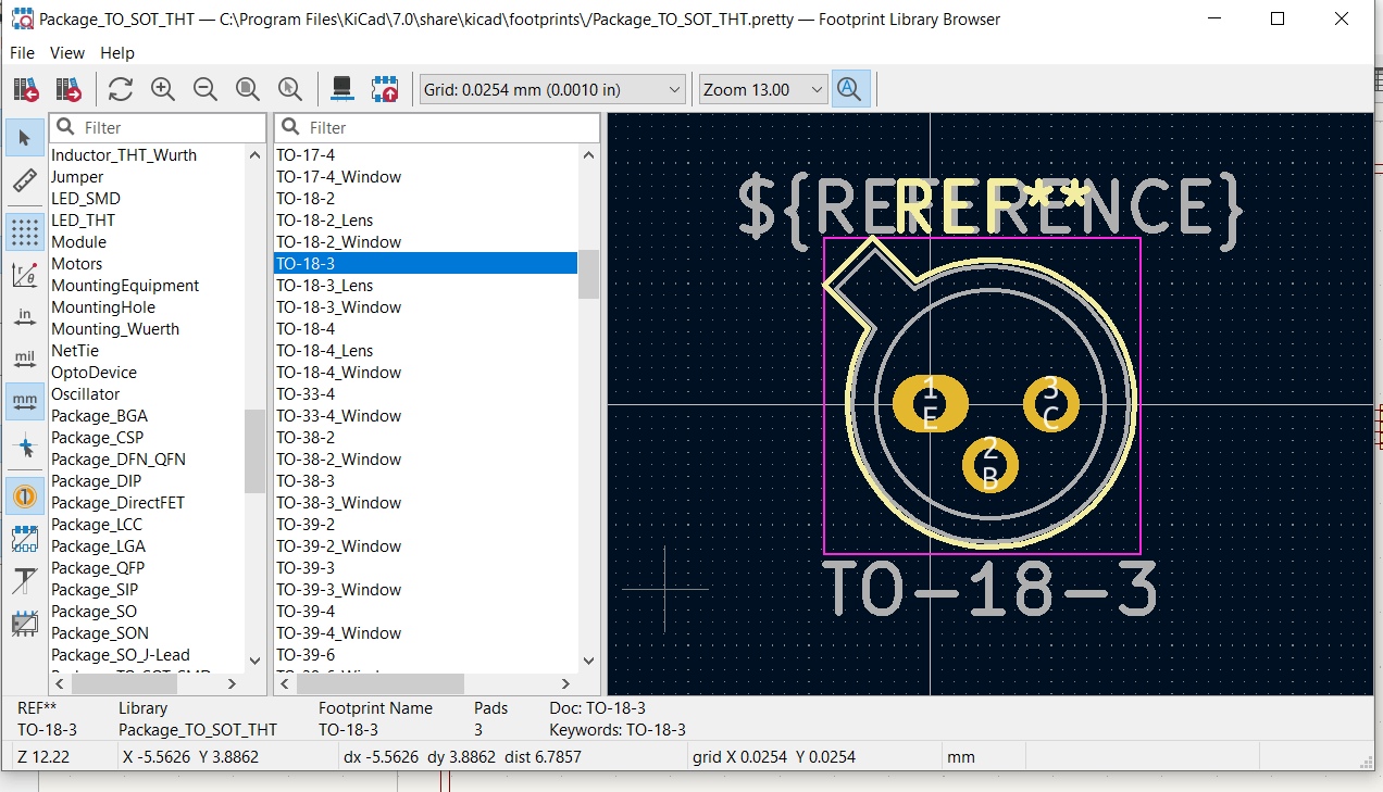 Where do I find a NPN transistor footprint library in KiCAD/How to