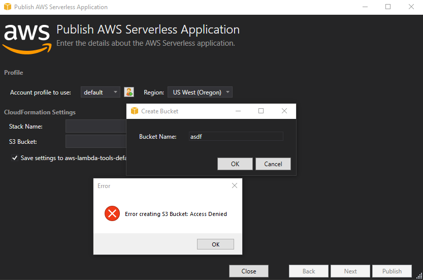 amazon web services Error Creating S3 Bucket AWS Toolkit for Visual