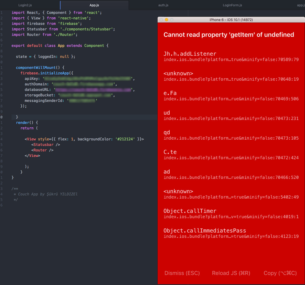 reactjs Firebase initial error with React Native (Cannot