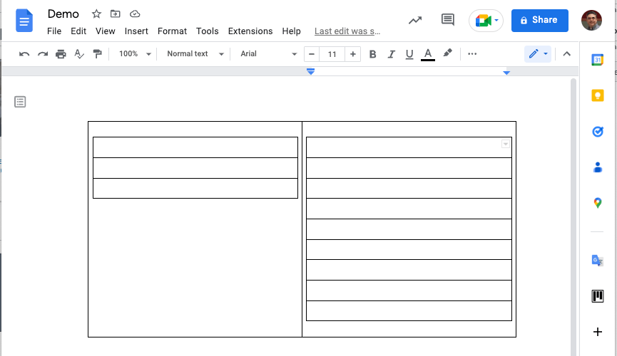 google docs How to split table columns independently  Applications Stack Exchange