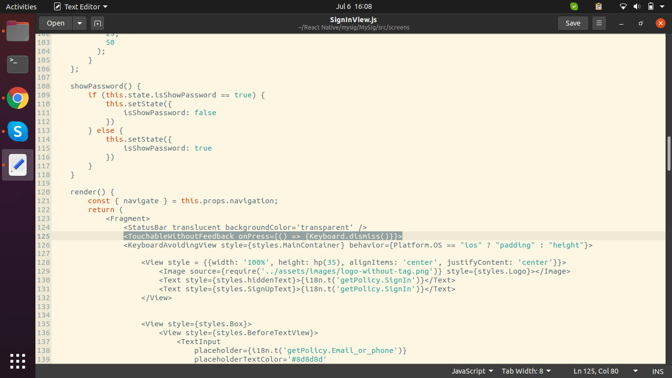 [reactjs] Hide keyboard in reactnative SyntaxFix