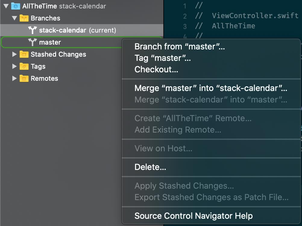 git Merging branch into master in Xcode 11? Stack Overflow