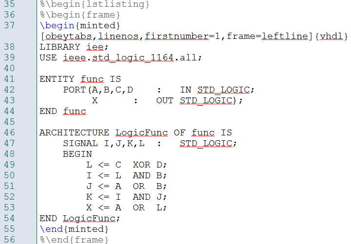 code 'Errors' using the minted VHDL environment TeX LaTeX Stack
