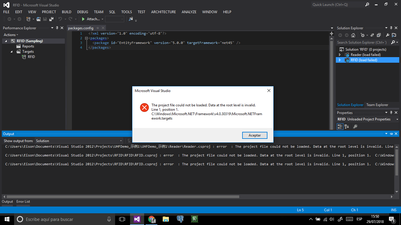 c The project file could not be loaded. Data at the root level is