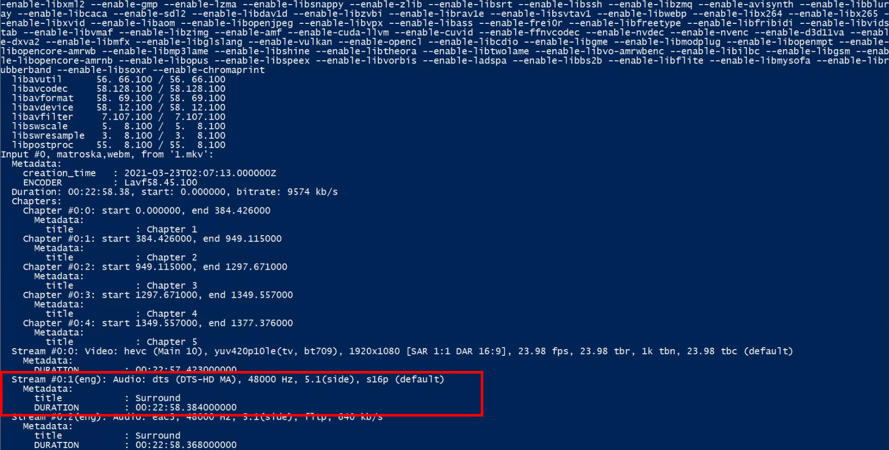 ffmpeg Strip specific audio track from multiple files with batch