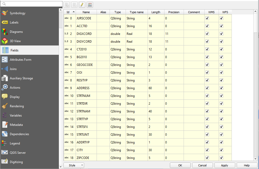 QGIS Export Vector Shapefile attribute table metadata Geographic