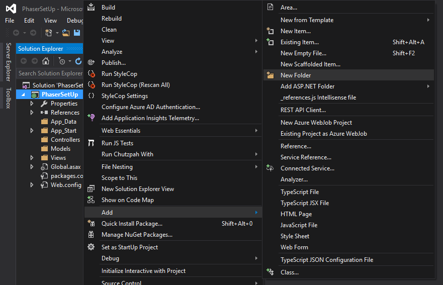 phaserframework Phaser environment setup MVC5