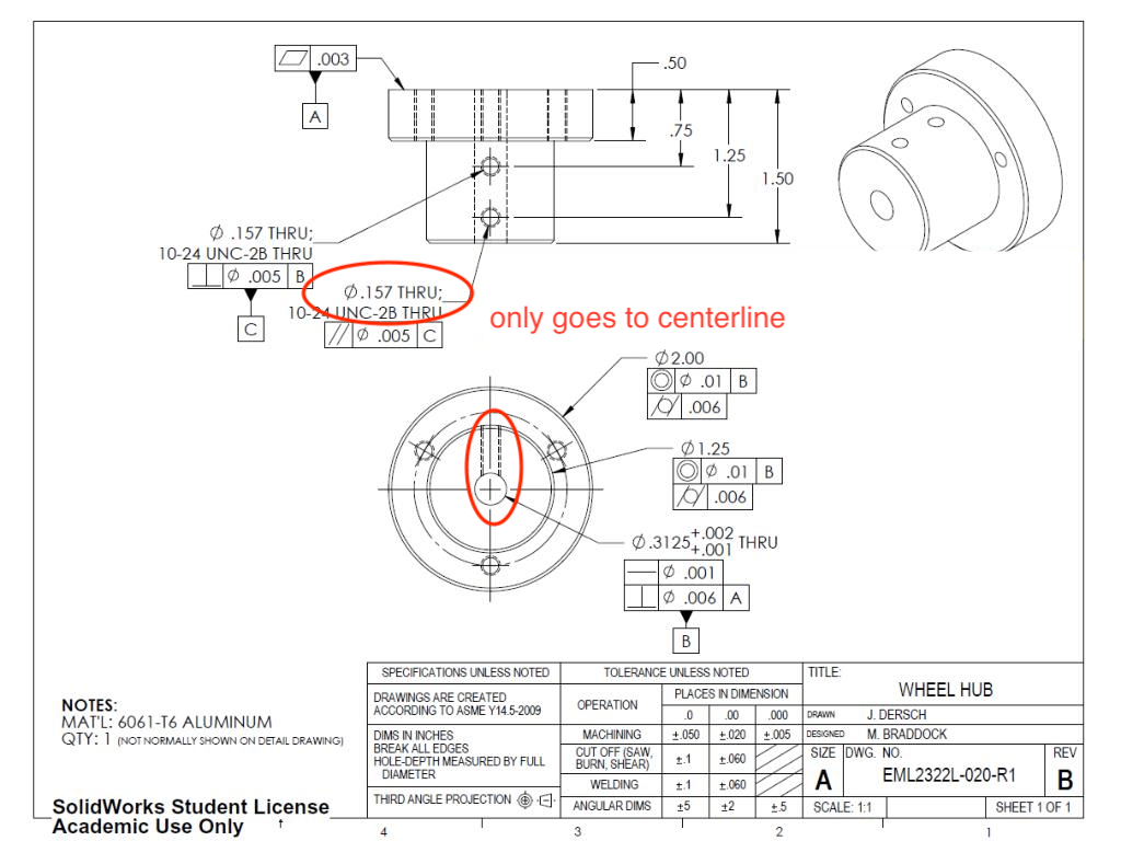 technical drawing Dimensioning holes through a hollow