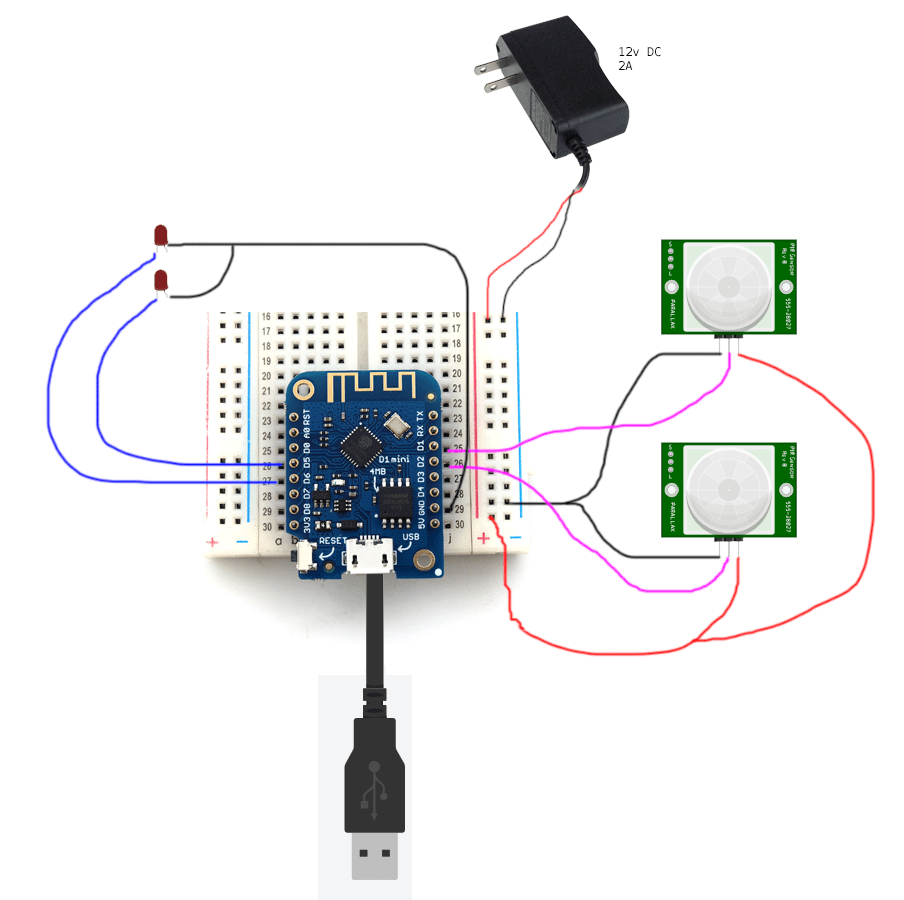 esp8266 Hook up 2 HCSR501 PIR's to Wemos D1 mini Electrical