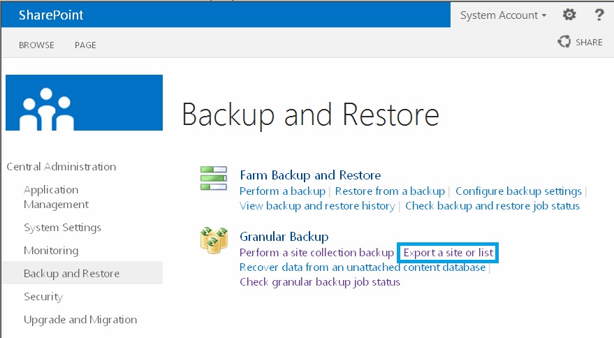 Back up site collections in SharePoint Server SharePoint Server