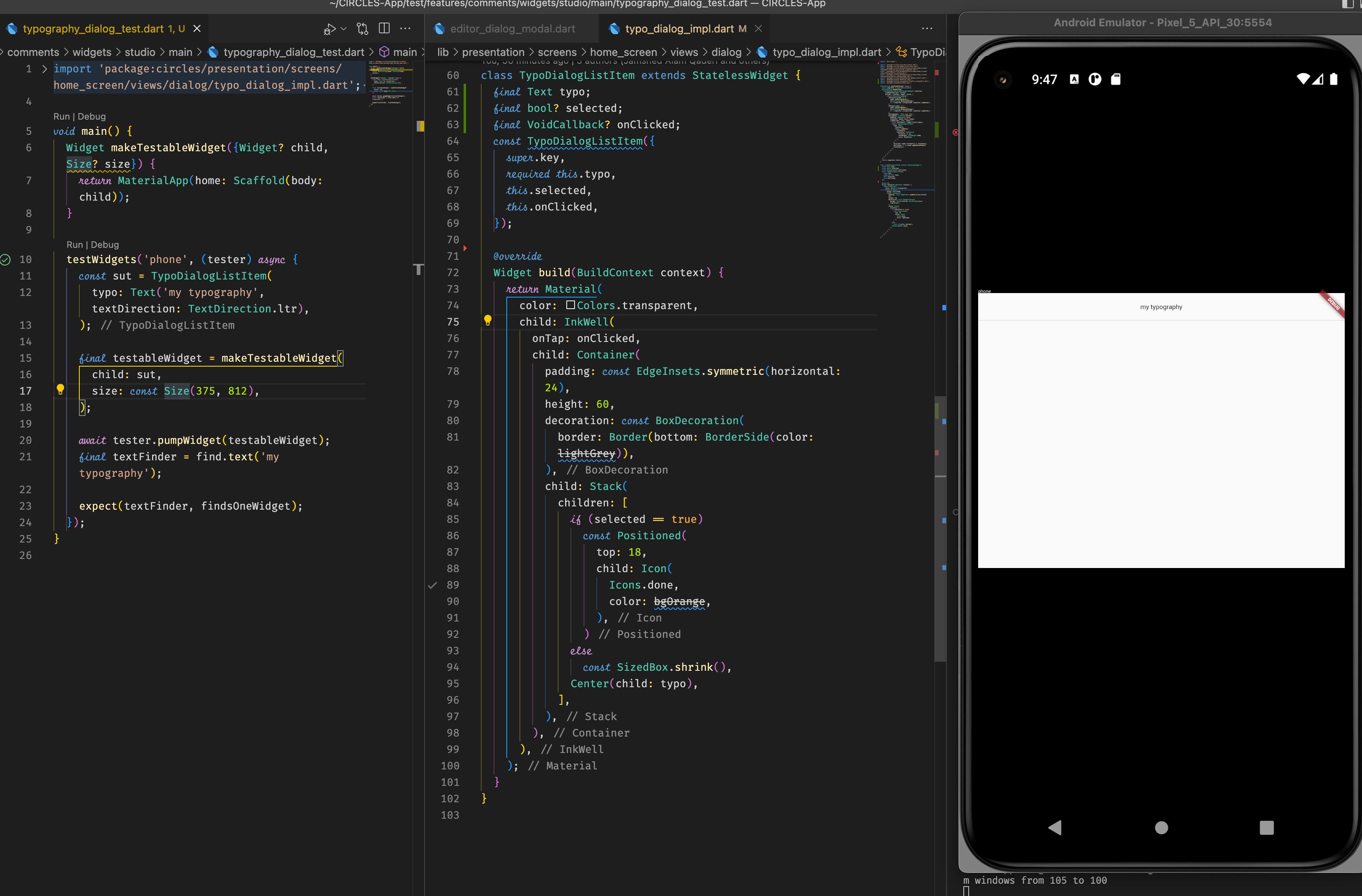 Flutter preview equivalent to test widgets independently in vs code or
