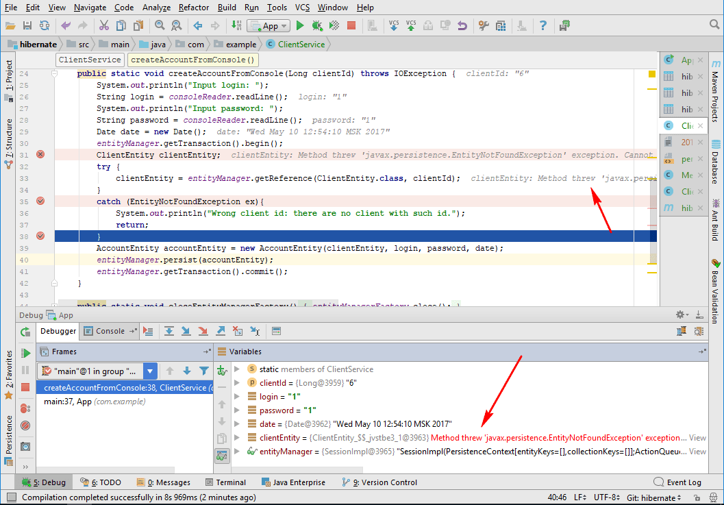 java Can't catch exception from Hibernate Stack Overflow