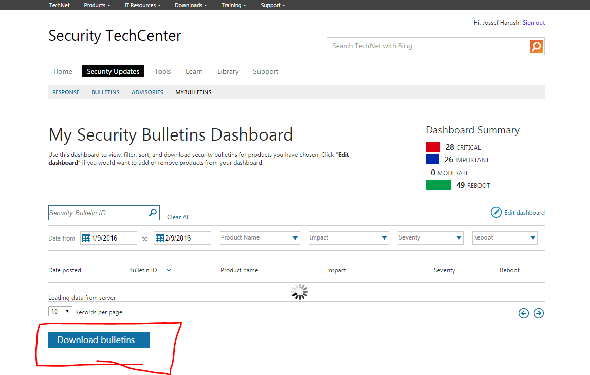list of available Windows HotFix IDs per Version