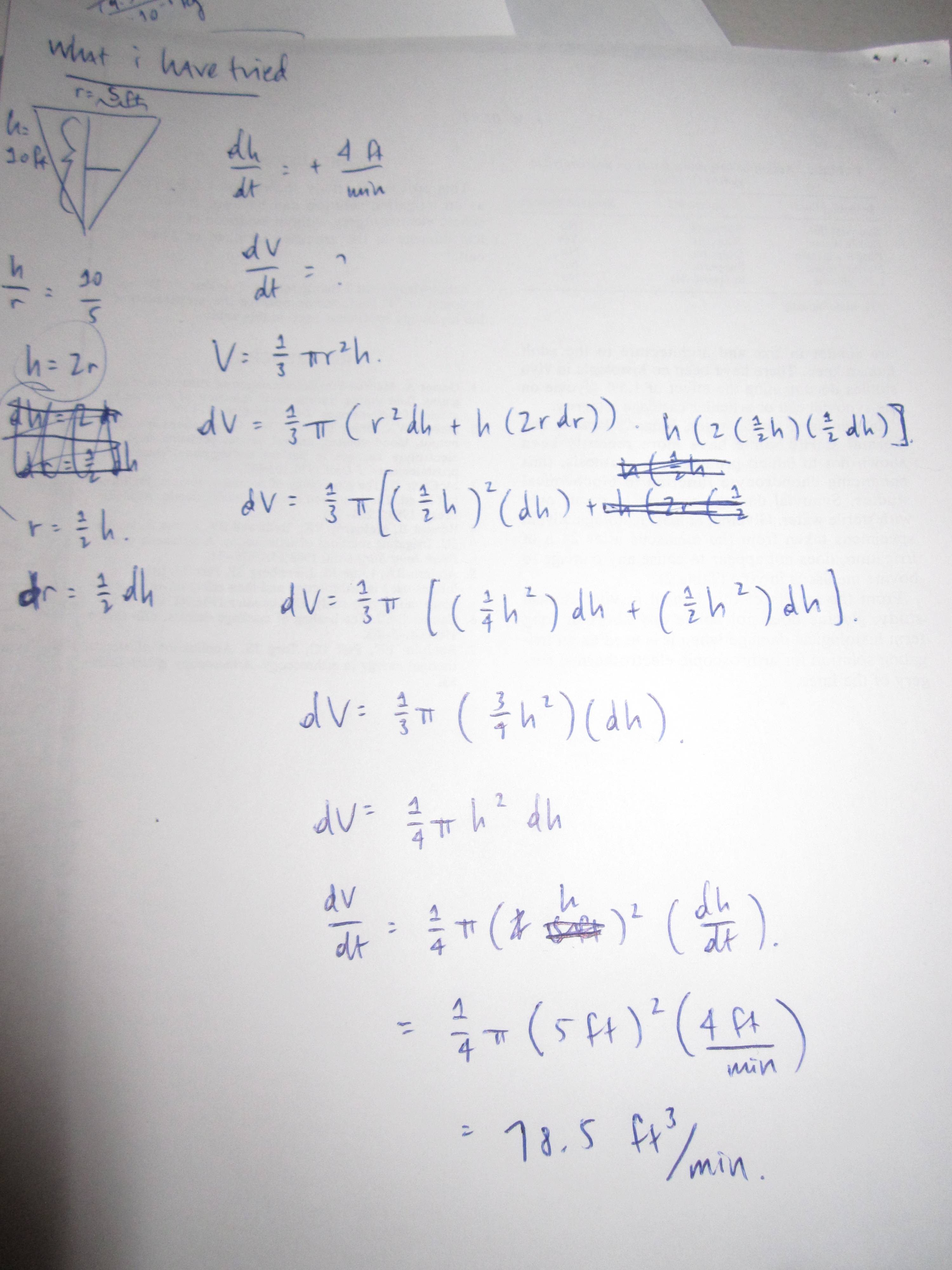 calculus rate of change, water filling tank Mathematics Stack Exchange