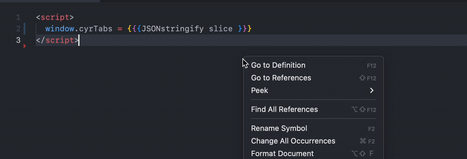 javascript Remove Spaces inside tripe brackets Handlebars HTML Language Features in Script