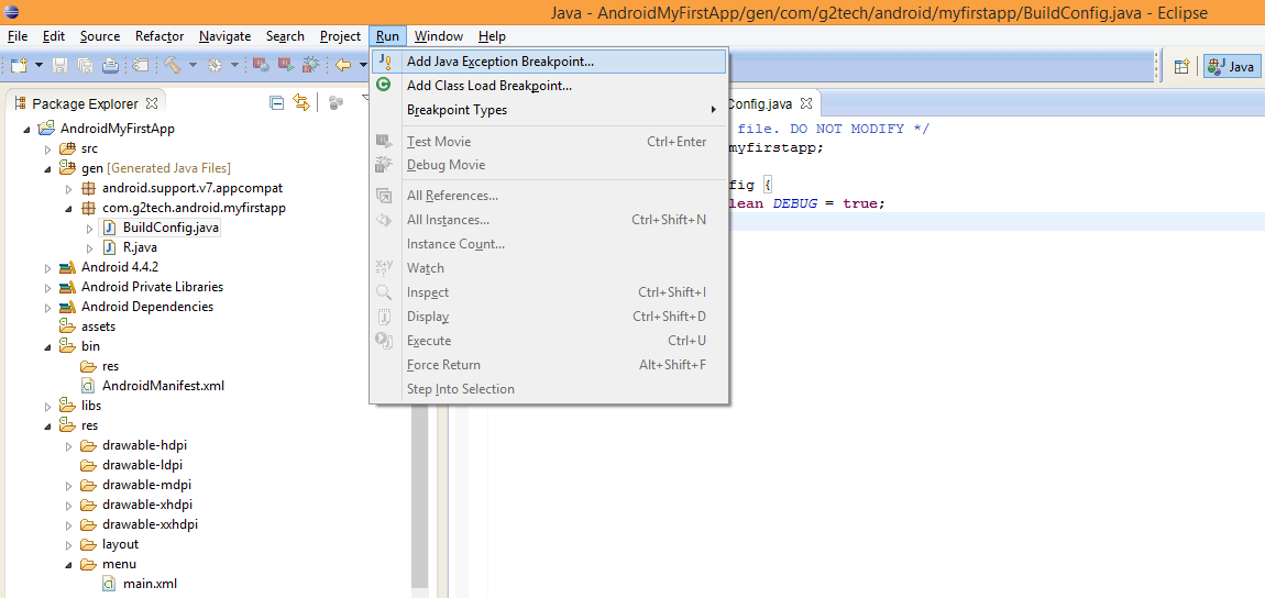 java There is no Run menu or toolbar button in Eclipse Juno Stack