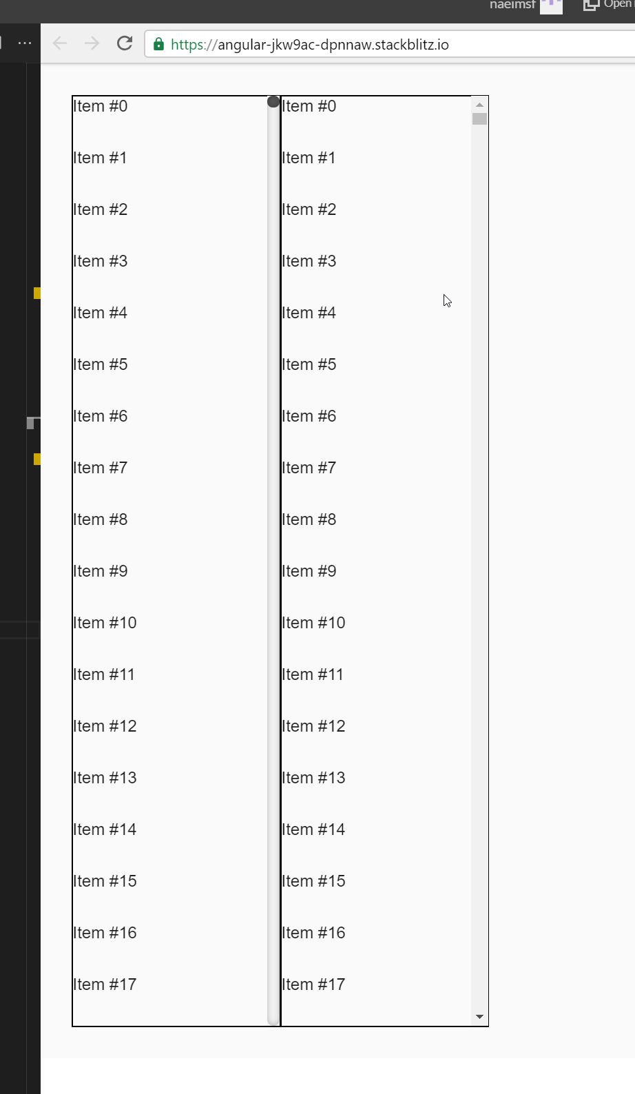Angular Virtual scroll performance issue on overriding scrollbar styles