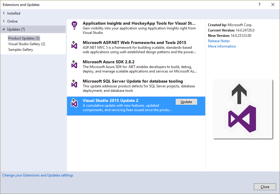 How to upgrade Visual Studio 2015 Update 1 to Update 2? Stack Overflow