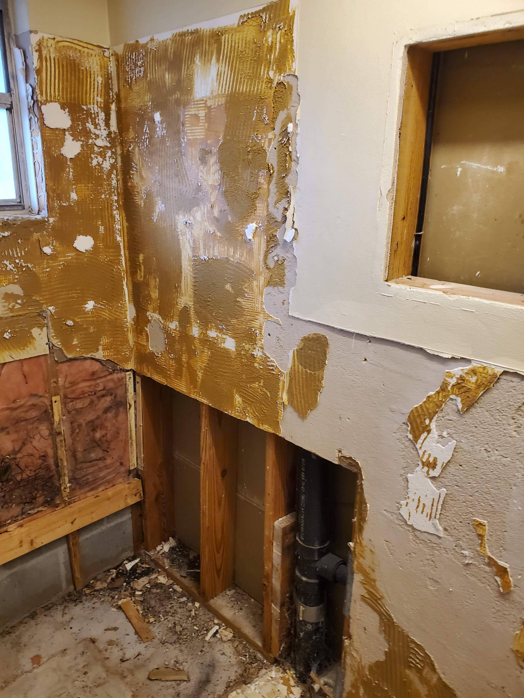 Putting Up Drywall In Bathroom drywall Can I save these bathroom walls? Home Improvement Stack