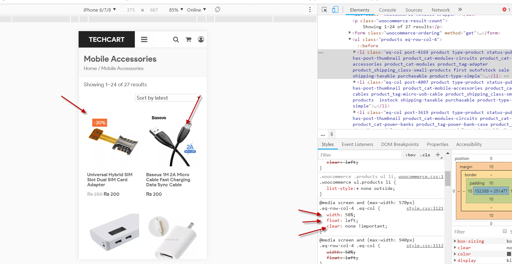 css Display two column of Products on mobile view in