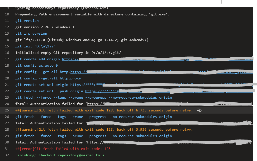 Azure DevOps error 'Git fetch failed with exit code 128' during build pipeline of other git