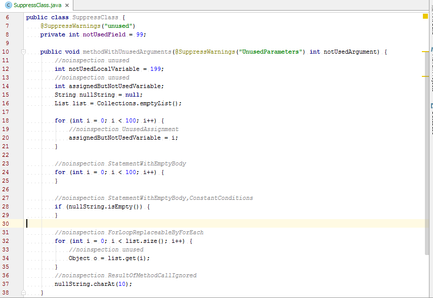 java IntelliJ IDEA SuppressWarnings for inspection with name of tool
