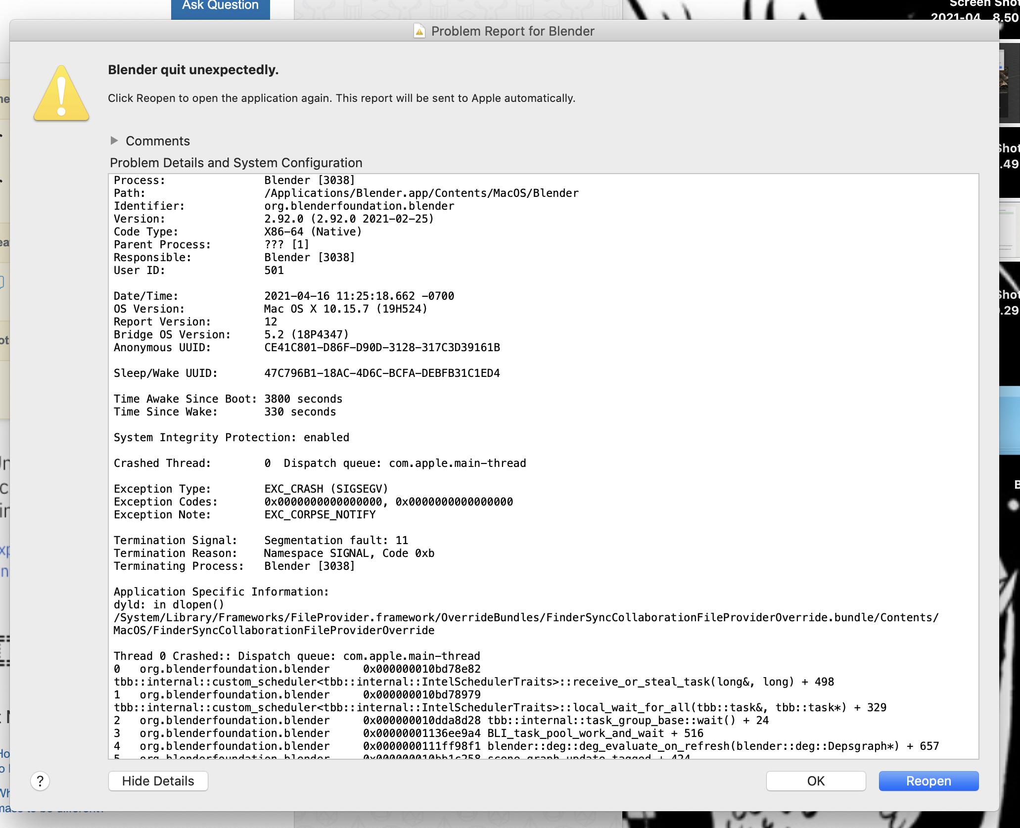 error Blender suddenly wont open/reopen any of my blender projects