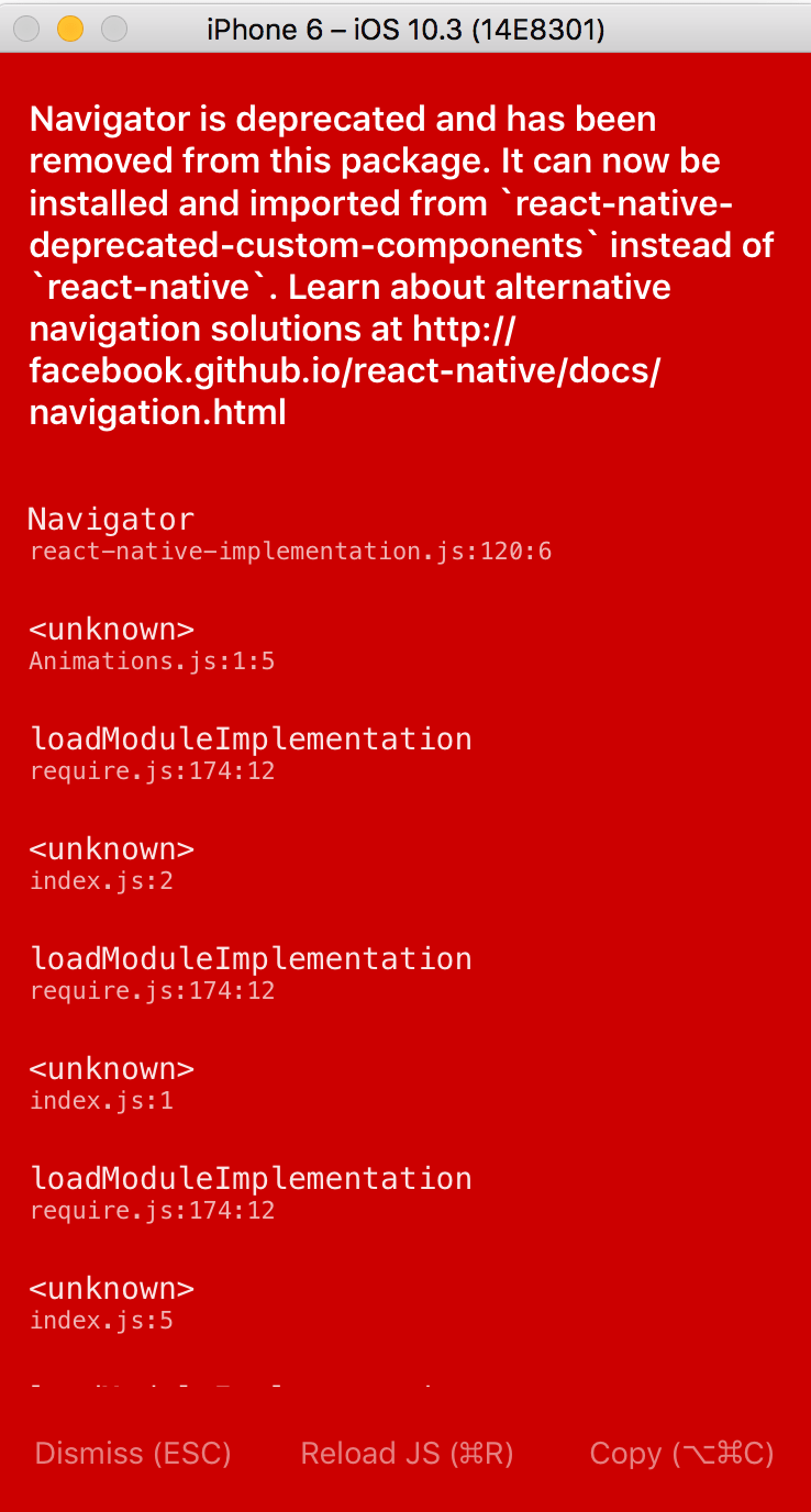 react native navigator is deprecated and has been removed even i don