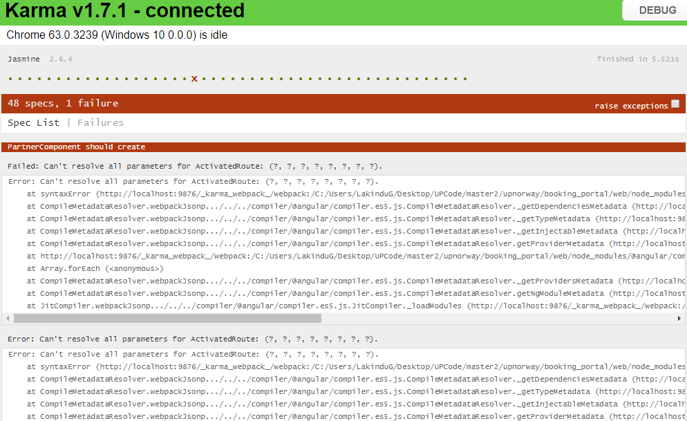 unit testing Angular 4 Failed Can't resolve all parameters for