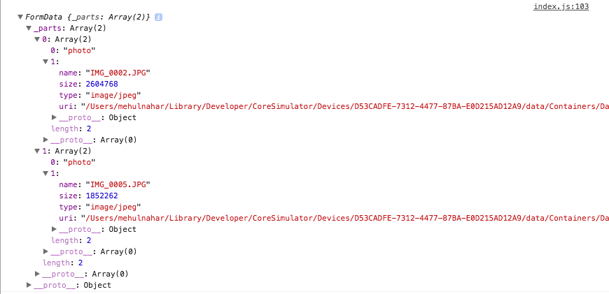 ios reactnative multiple file upload using form data