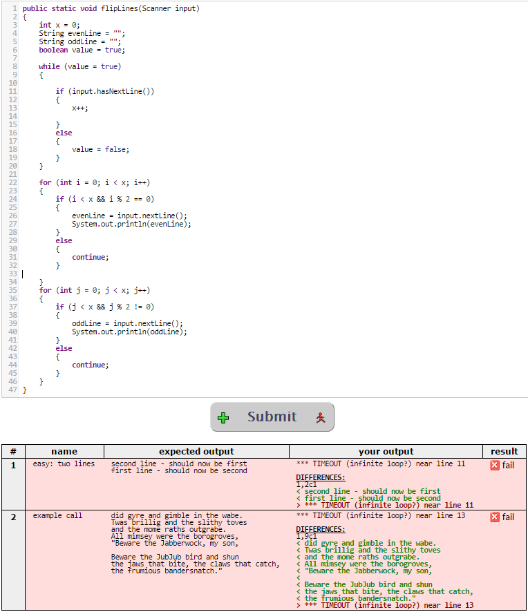 Java TIMEOUT (Infinite loop) error Stack Overflow