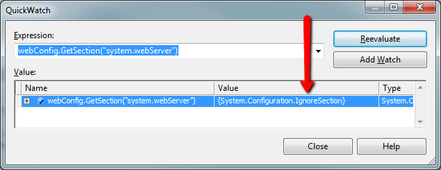 c Why is the ConfigurationManager.GetSection "system.webServer