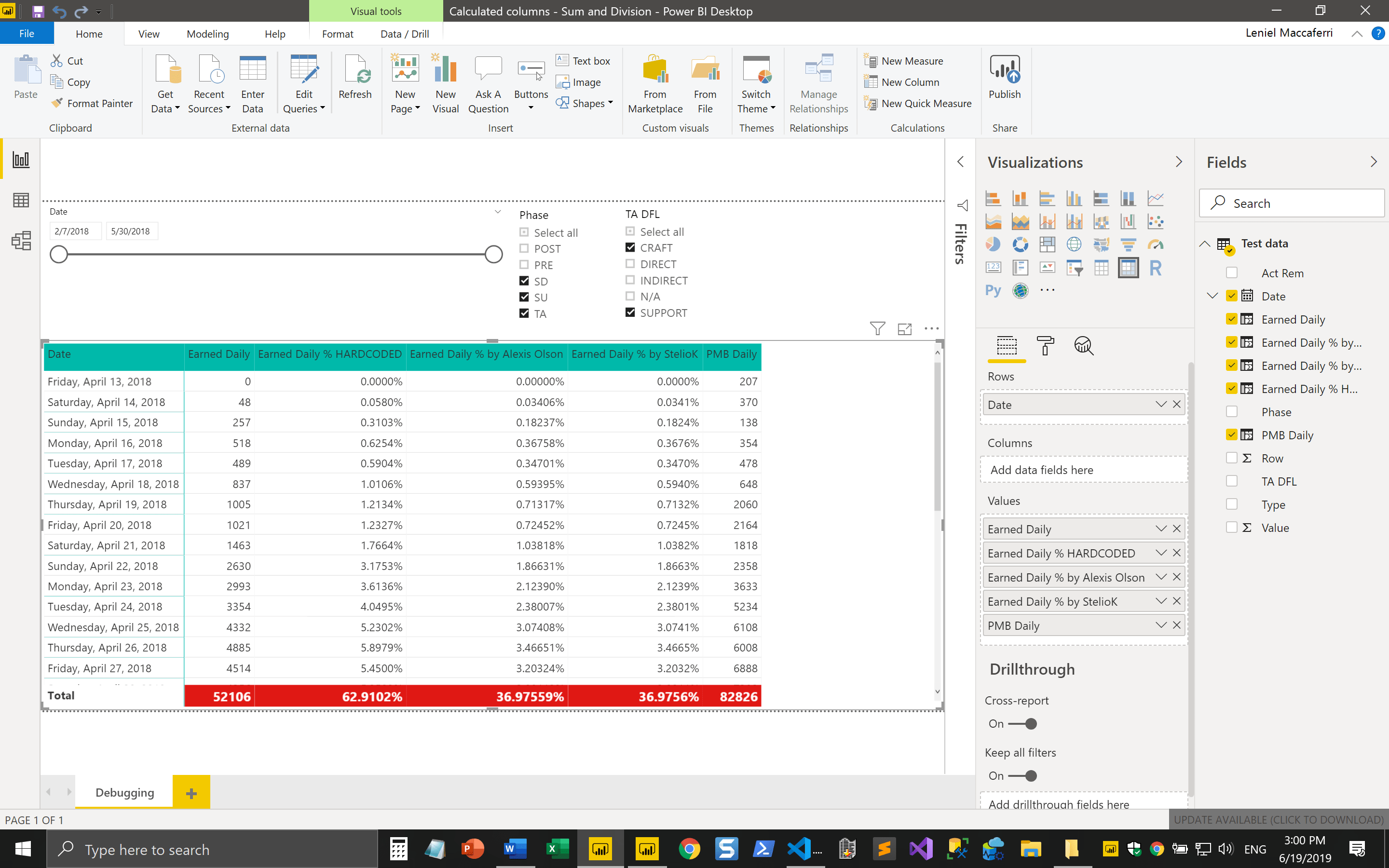 powerbi How to divide each row of a calculated column by the total of