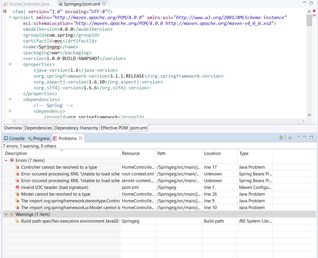 spring Errors in pom.xml file Stack Overflow