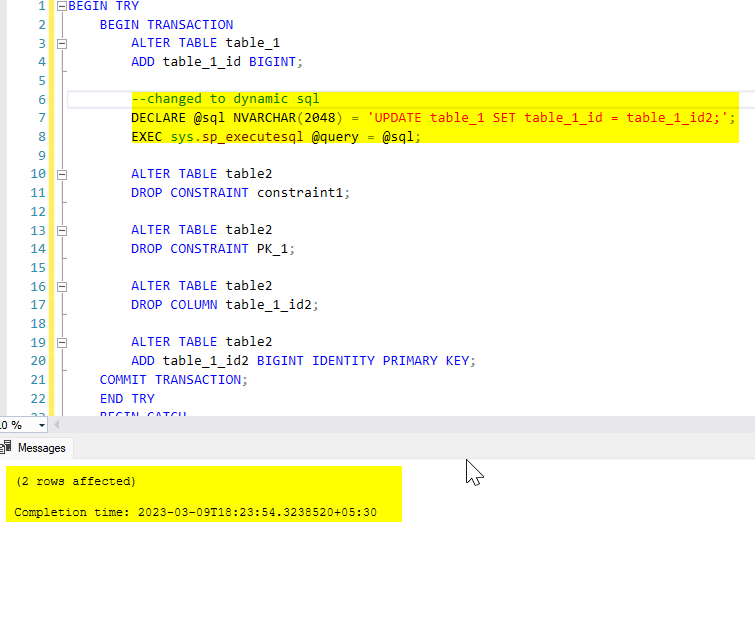Azure SQL Server Execute SQL command only after the previous one has